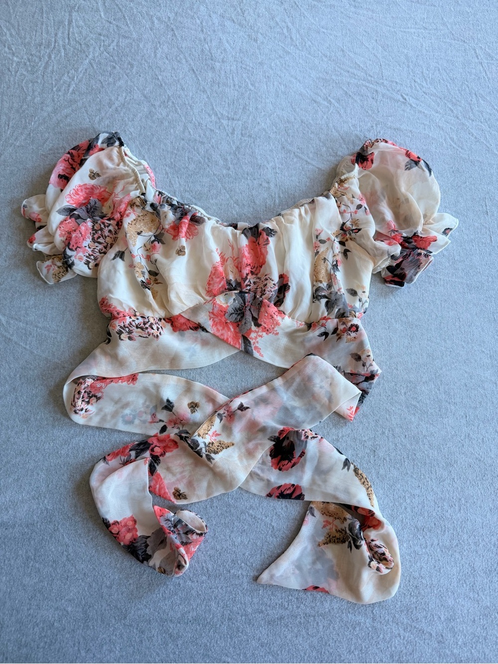 Chocolate Pink Floral Off-Shoulder Tie-Front Crop Top